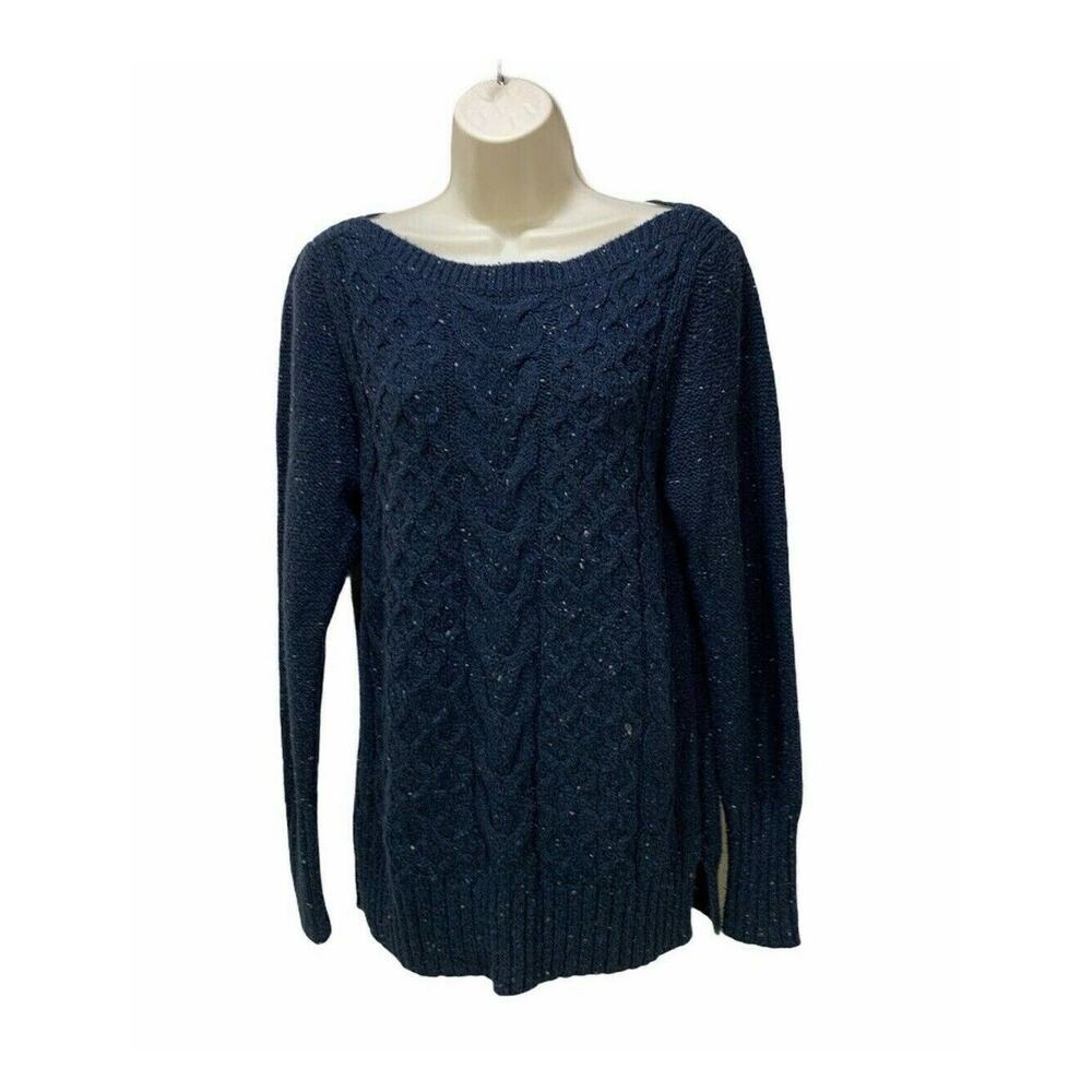 St.John's Bay Women's Tweed Sweater Navy Size Large Long Sleeve Pullover